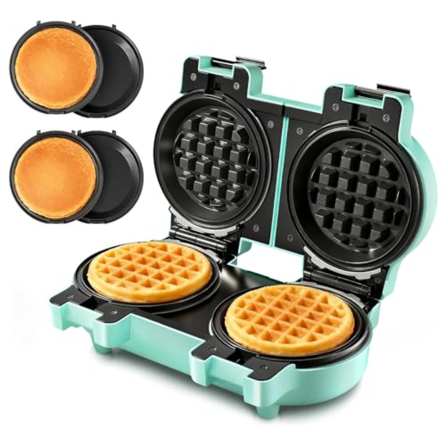 Mini Pancake Griddle - 2-in-1 Double Waffle and Pancake Maker